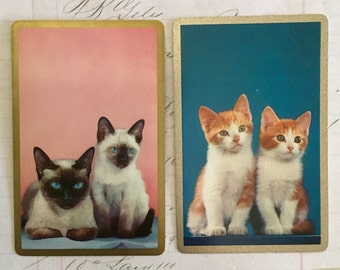 Cat Swap Cards / 2 Vintage Cat Kitten Playing Cards Great for Mixed Media, Collage, Scrapbooking, Journals, etc.