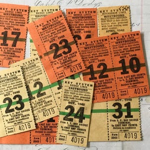 Train Tickets / RARE Vintage Railroad Train Tickets San Francisco Bay Bridge Terminal Tickets 1942 -- Great for Smash Books, Journals++