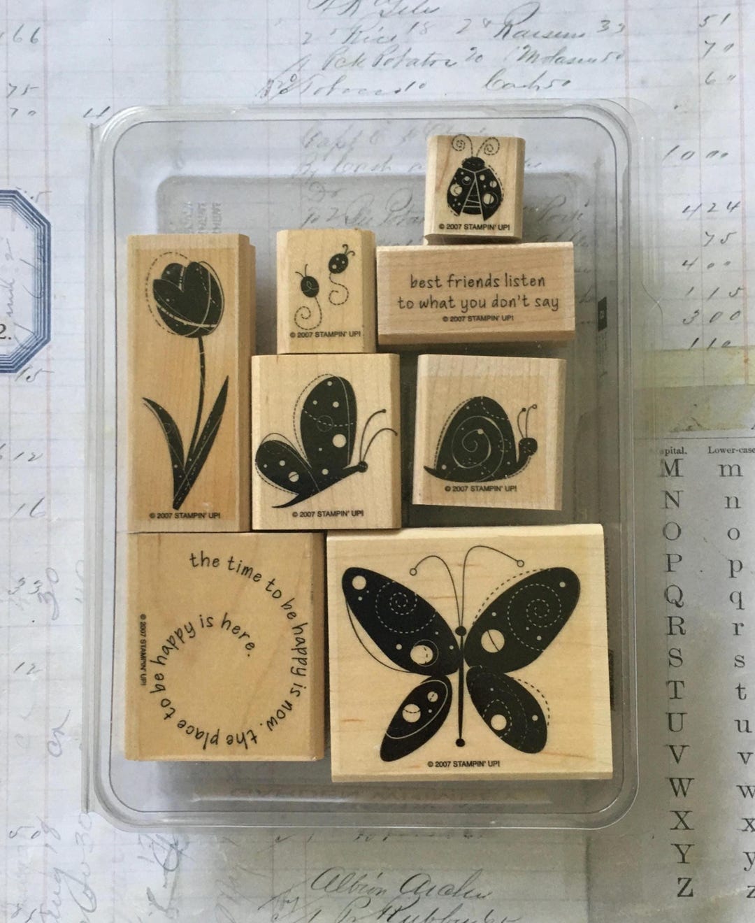 Stampin' up Stamp Set / 8 Wooden Rubber Stamps Mounted "garden Whimsey ...