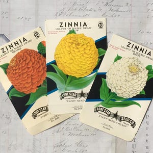 Flower Seed Packets-EMPTY / 3 Vintage Seed Labels  Zinnia Lilliput -- Great for Altered Art, Mixed Media, Journals, etc.