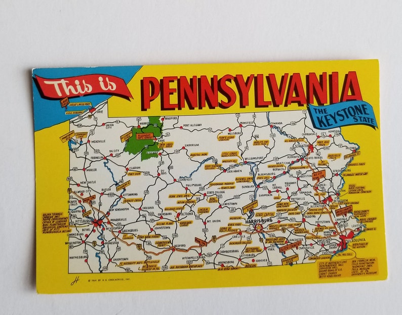 Pennsylvania Map Postcard Vintage This Is Pennsylvania Etsy