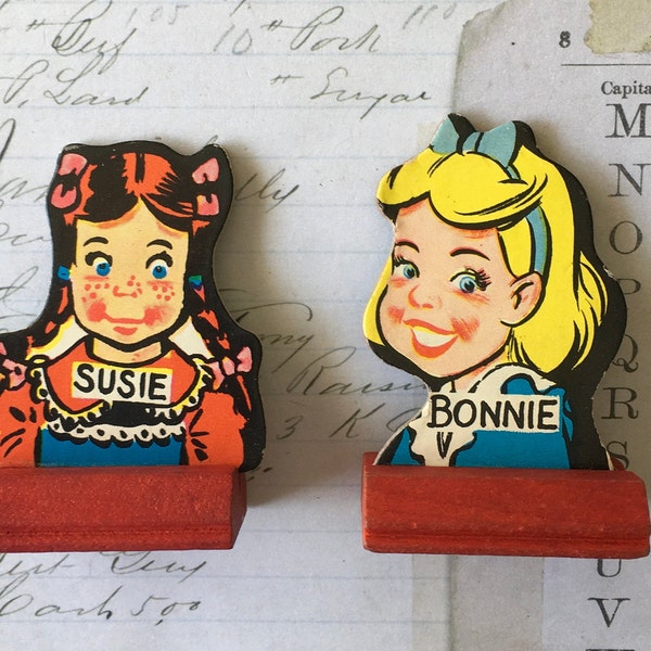 Game Pieces / 2 Vintage Girl Go to the Head of the Class Cardboard game pieces Great for crafts, Mixed Media, etc.
