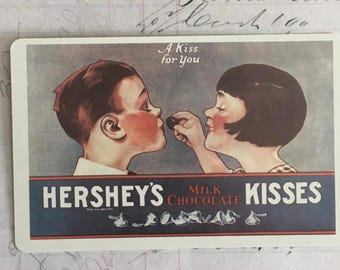 Boy & Girl Card / 1 Vintage HERSHEY'S KISS Playing Card Great for Mixed Media, Collage, Journals.