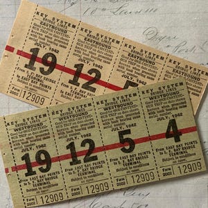 Train Tickets / 8 RARE Vintage Railroad Train Tickets San Francisco Bay Bridge Terminal Tickets 1942 -- Great for Smash Books, Journals++