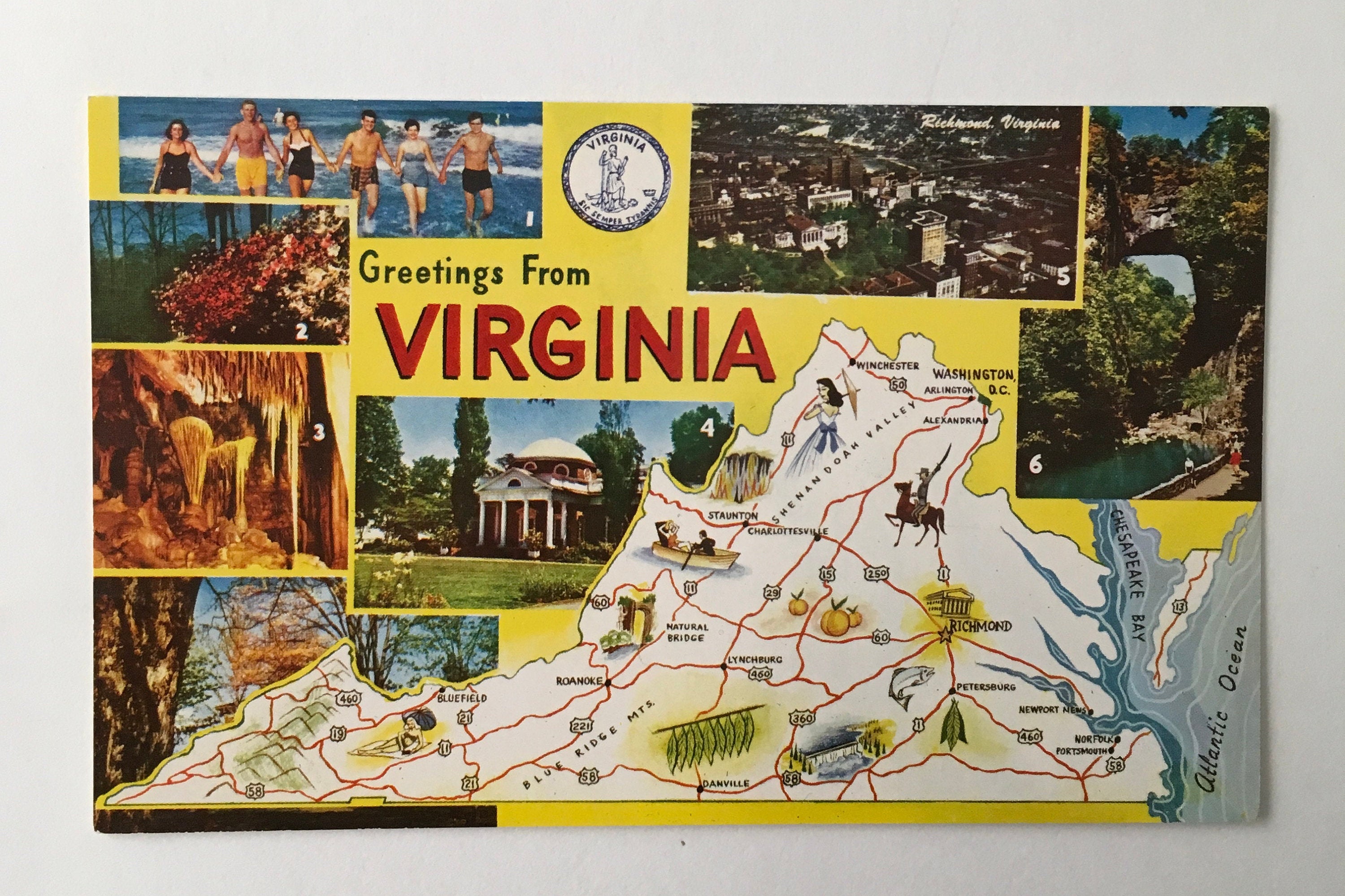 VIRGINIA Map POSTCARD / Vintage Greetings from Virginia Etsy