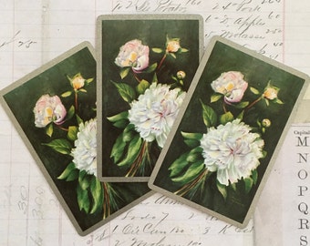 Swap Cards / 3 Vintage Floral Peony Flowers Playing Cards for Mixed Media, Collage, Scrapbooking, Journals, etc.