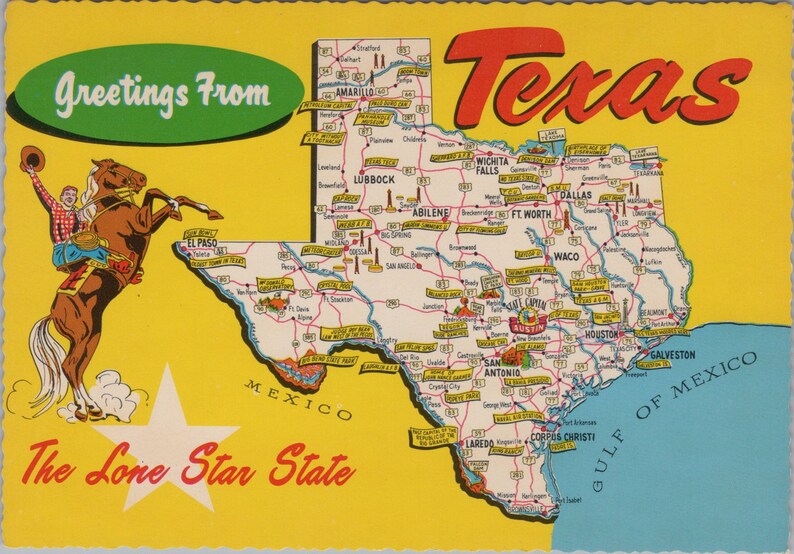 TEXAS POSTCARD / Vintage Greetings From TEXAS Map Postcard Etsy