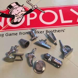 Monopoly Game pieces / 10 Vintage Monopoly Game tokens for Crafts, Altered Art, Mixed Media, Shadow Boxes, etc.