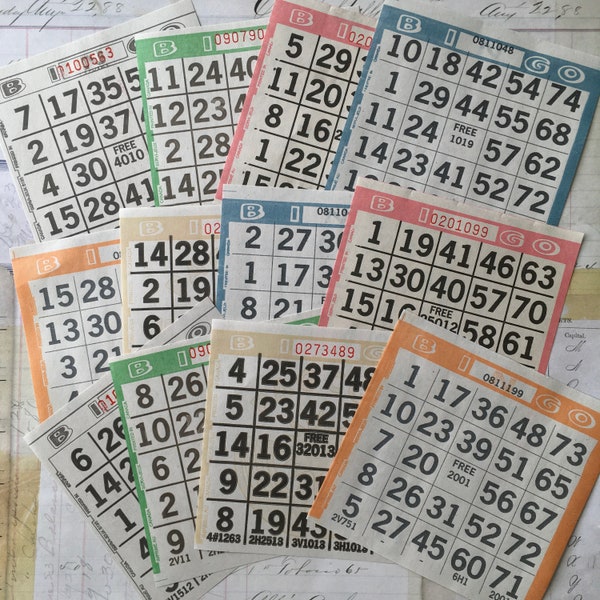 Bingo Sheets / 25 BINGO Sheets YOU CHOOSE Blue, Pink, Orange, Green, Beige, Grey or Mixed Colors **On Sale!!
