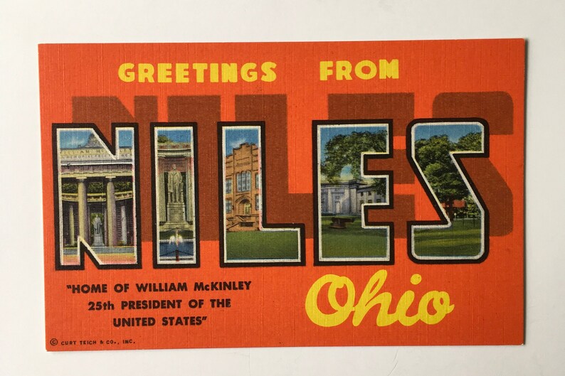 Large Letter Postcard Vintage Linen Postcard Greetings from NILES OHIO Large Letters Postcard Unused