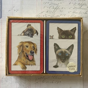 Caspari Cards / Vintage Retro Playing Cards Dogs & Cats Double Deck Sealed by Caspari -- Great New Condition