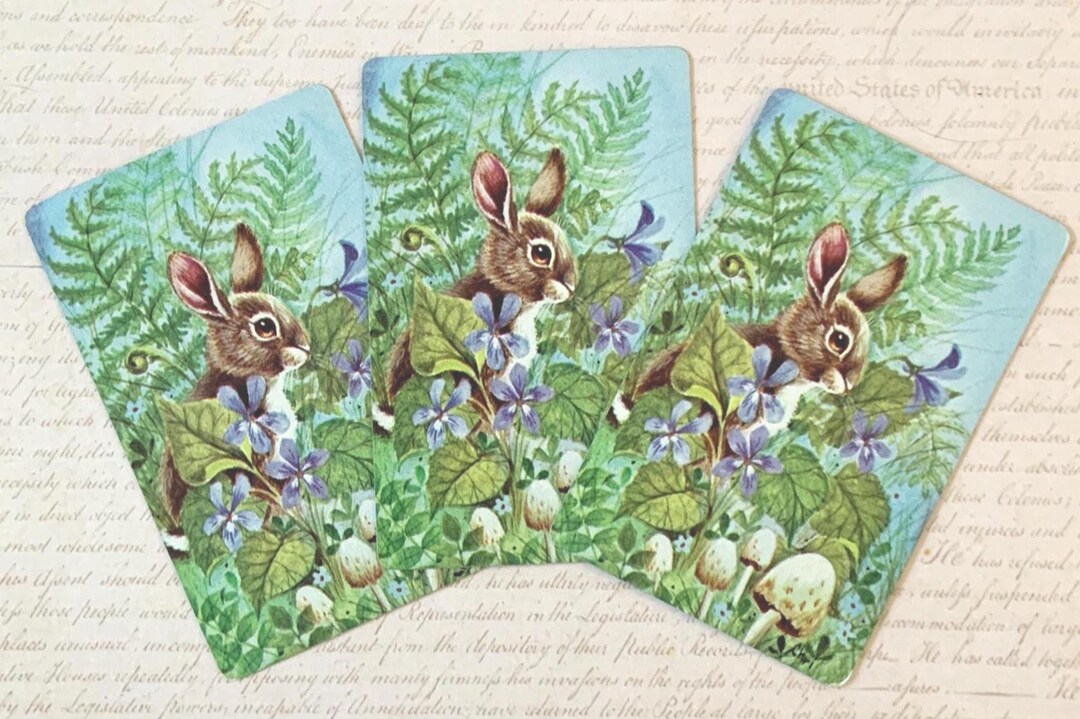 Three Part Cards Rabbit Rabbit Cards / 3 Vintage Woodland Rabbit Playing Cards -- Great for ...