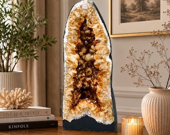 Massive Natural Citrine Cathedral Geode, 64 lb Golden Quartz Cave Tower, Statement Decor Specimen