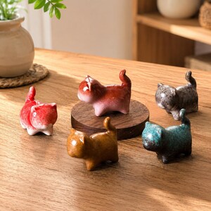 Cute Ceramic Cat Miniature Figurines, Tiny Pottery Kitten Statue, Colorful Desk Pet Decor, Unique Handmade Gift for Cat Lovers