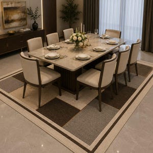 Elegant Geometric Hand Tufted Wool Area Rug, Neutral Patchwork Mat, Contemporary Living Room Rug, Scandinavian Decor Carpet
