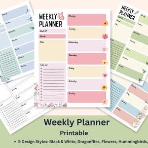 Printbare weekplanner, ongedateerd schema, takenlijst, organizer (digitale download)