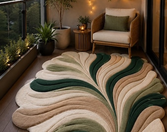 Organisch bladvormig vloerkleed, groen abstract getuft tapijt, moderne woonkamer- en slaapkamerdecoratie