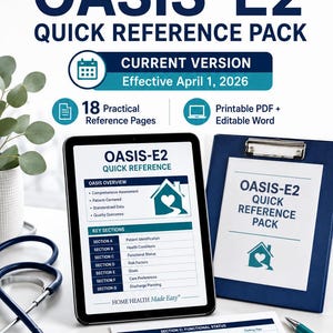 OASIS-E2 Quick Reference Pack | Home Health Nurse Guide (PDF/Word)