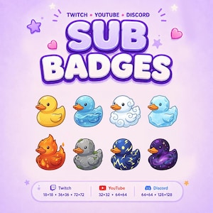 Elemental Duck Badges for Twitch, YouTube & Discord | 8 Mystic Forms