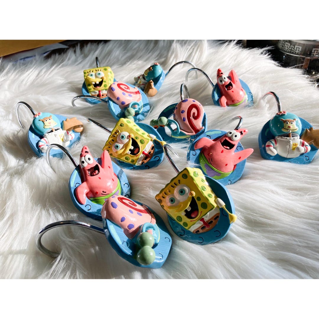 RARE 2005 Spongebob Squarepants Shower Curtain Hooks, Set of 12 Curtain