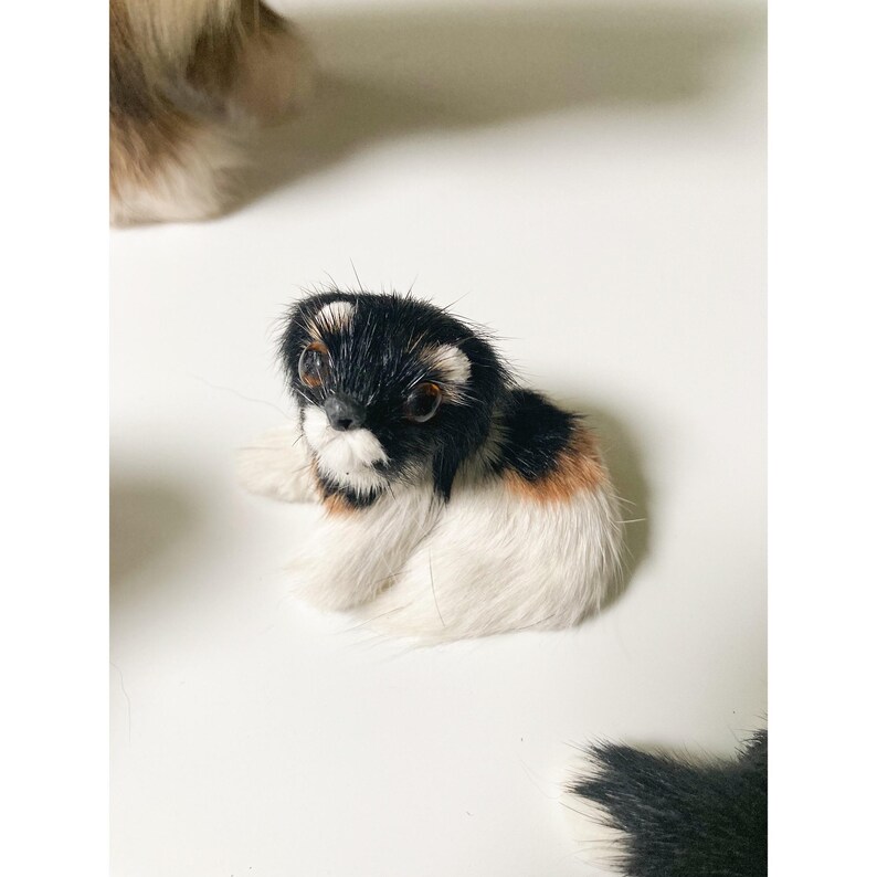 Vintage Pekingese Dog Figurines, Rabbit Fur Dog Figurines, Vintage Dog