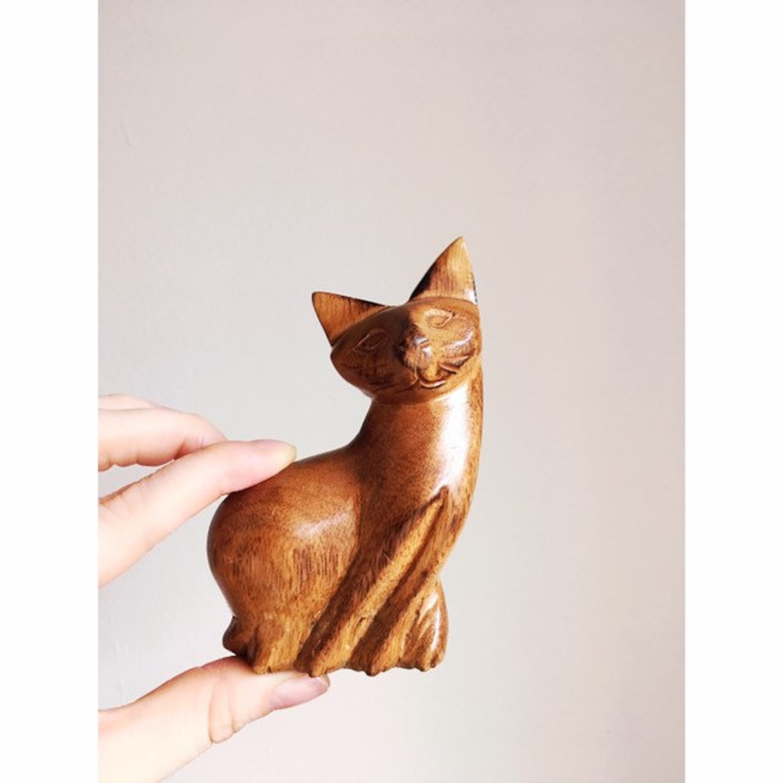 Vintage Wood Cat Figurines Cat Decor Cat & Kitten Boho Etsy