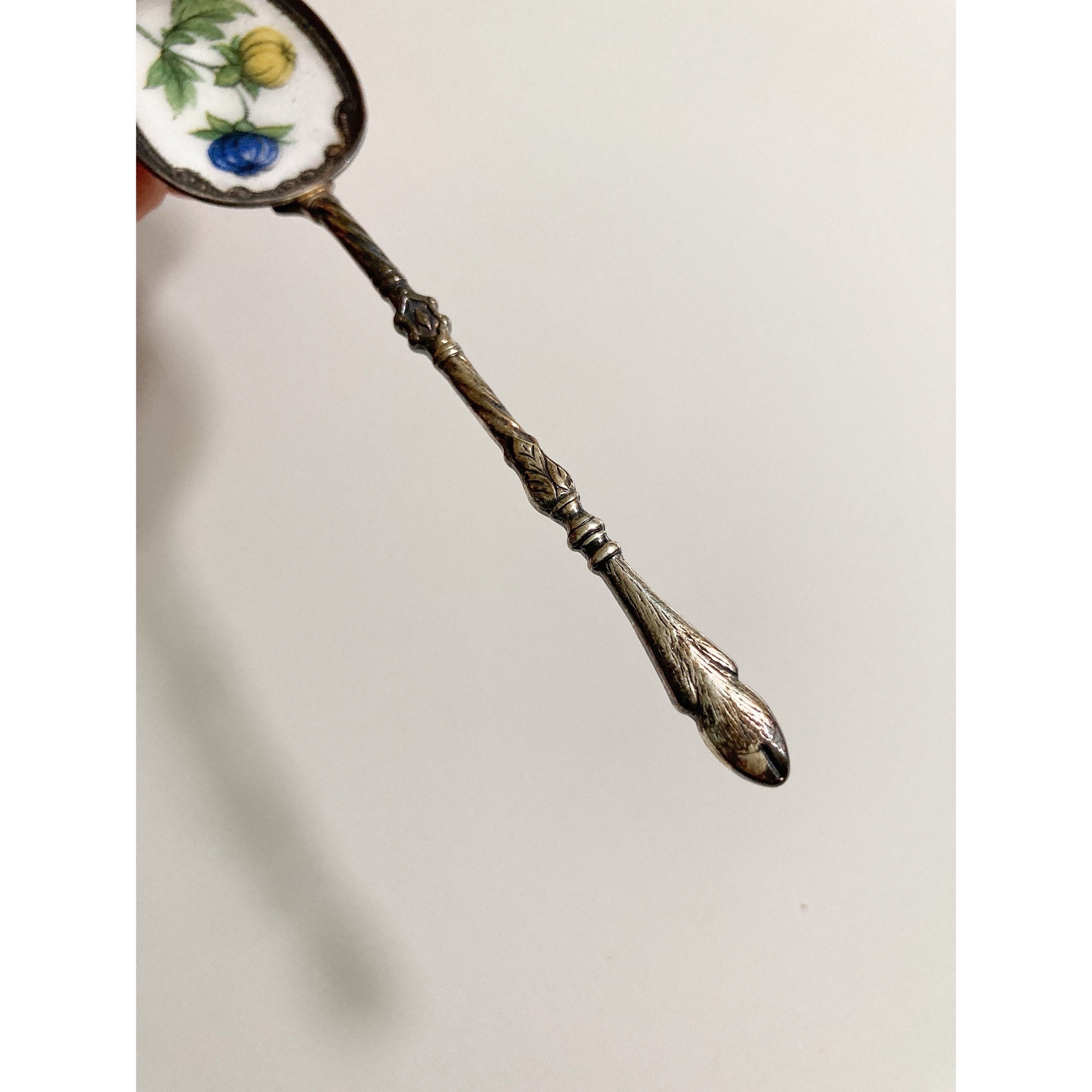 Vintage Floral Teaspoon Set, Porcelain Spoons, Demitasse, Silver