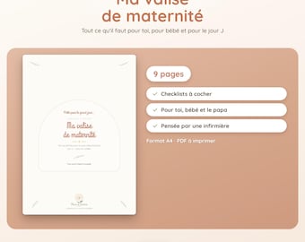 Valise de maternité à imprimer | Checklist PDF 9 pages français | Liste valise accouchement pour maman, bébé et le jour J