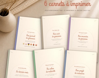 Carnet de grossesse à imprimer | Pack de 6 carnets, 102 pages au total | PDF français, semaine par semaine, valise maternité