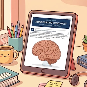 Neuro Nursing Cheat Sheet | GCS, Stroke Recognition & ICP Study Guide | Nursing School Digital Download