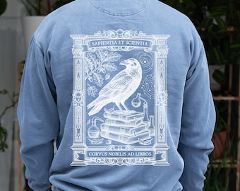 Dark Academia Hoodie Book Lover Gift Edgar Allan Poe Sweatshirt Raven Vintage Back Print