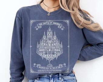 Gothic Castle Long Sleeve Shirt Dark Academia Top Clockwork Graphic Tee Steampunk Architecture Gift