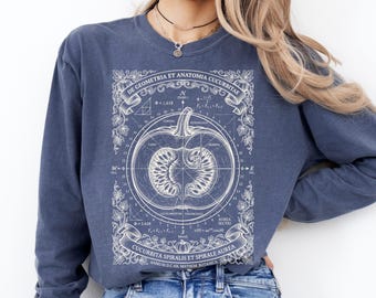 Camiseta vintage botánica con estampado de calabazas, regalo para profesor de matemáticas, proporción áurea, anatomía otoñal, manga larga