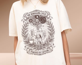 Funny Programmer Shirt The Debugging Cycle Powered By Caffeine Vintage Coder Graphic Tee