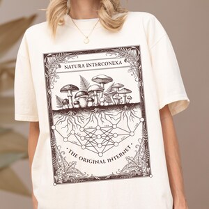 Cream ivory dark academia nature shirt featuring a dark brown original internet print.