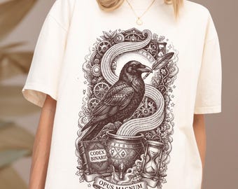 Camiseta Raven Programmer con estampado técnico, regalo para programadores e ingenieros de software, ropa estilo Dark Academia.