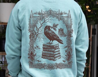 Dark Academia Raven Hoodie Winter Ghost Stories Gothic Literature Sweatshirt Edgar Allan Poe Gift