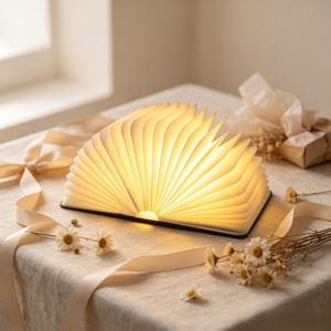Wood Foldable Book Lamp, LED Book Light, Warm Light Desk Lamp,  Book Shaped Lamp Gift for Book Lovers