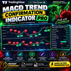 TradingView MACD Indicator Pine Script v6 | Non Repaint Trend Confirmation | Buy Sell Signals | Trading Dashboard | Instant Download
