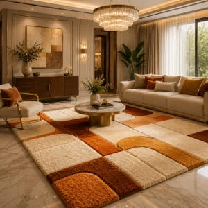 Hand Tufted Wool Arch Patchwork Rug – Earth Tone Geometric Mid Century Modern Carpet
