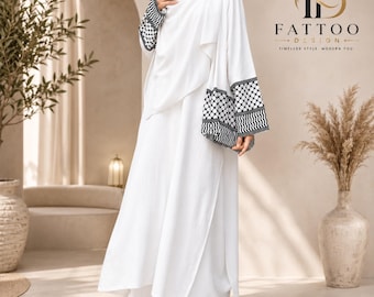 Abaya-Set aus Baumwoll-Leinen, Oversize-Tunika, Hose mit weitem Bein, dezentes islamisches Outfit