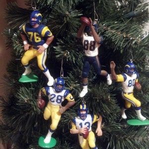 Marshall Faulk Isaac  Bruce or Kurt Warner Jerome Bettis Tory Holt Deacon Jones Los Angeles St. Louis Rams football sports ornament