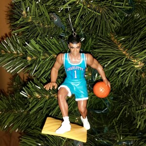 Charlotte Hornets Muggsy Bogues,Larry Johnson or Alonzo Mourning  or Glen Rice  basketball christmas ornaments