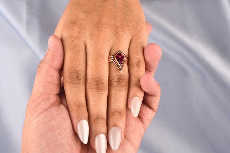 gemstone engagement ring, alternative engagement ring, vintage engagement ring, romantic gemstone ring, unique ruby ring, classic ruby ring, elegant ruby ring, statement ruby ring, ruby anniversary gift, ruby birthday gift, ruby promise jewelry, gemstone wedding ring, gemstone bridal ring, colorful engagement ring, red engagement ring, red bridal ring, rose gold engagement, rose gold bridal ring, stackable ruby jewelry, layered ring set, ring stack jewelry, three ring set, ruby ring set