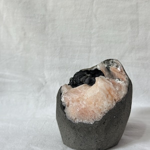 Natural Peach Stilbite Crystal Geode | Basalt Matrix Mineral Specimen, Collector Display Stone