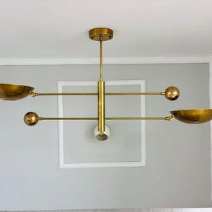 Mid Century Brass Linear Chandelier | Modern Mobile Pendant Light
