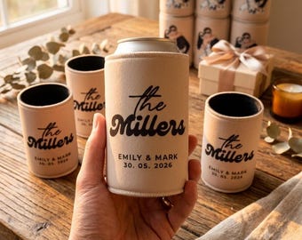 Personalized Wedding Can Coolers, Custom Koozies, Guest Favors, Names & Date
