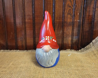 Small ceramic hand painted gnome figurine red/blue