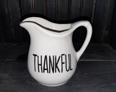 Rae Dunn Inspired quot thankful quot ceramic medium pitcher