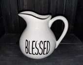 Rae Dunn Inspired Farmhouse quot blessed quot ceramic pitcher